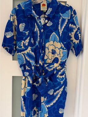 FARM Rio Blue and Cream Floral Shorts Romper